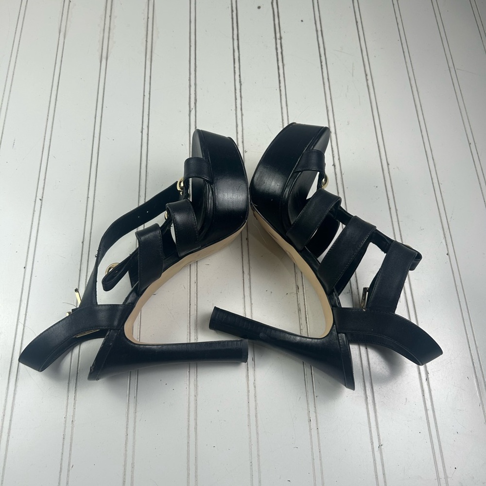 Michael Kors Gideon T-Strap Platform Heels Black Leather Studded Women Size 7.5M - Picture 7 of 8